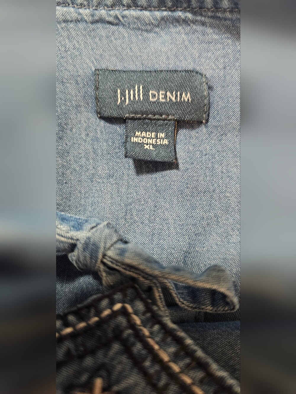 Jill Denim Embroidered Chambray Tunic Dress XL Boho Peasant Shift - Picture 2 of 5